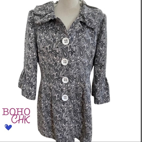 boho chk Jackets & Blazers - BOHO CHIC grey button DOWN COAT